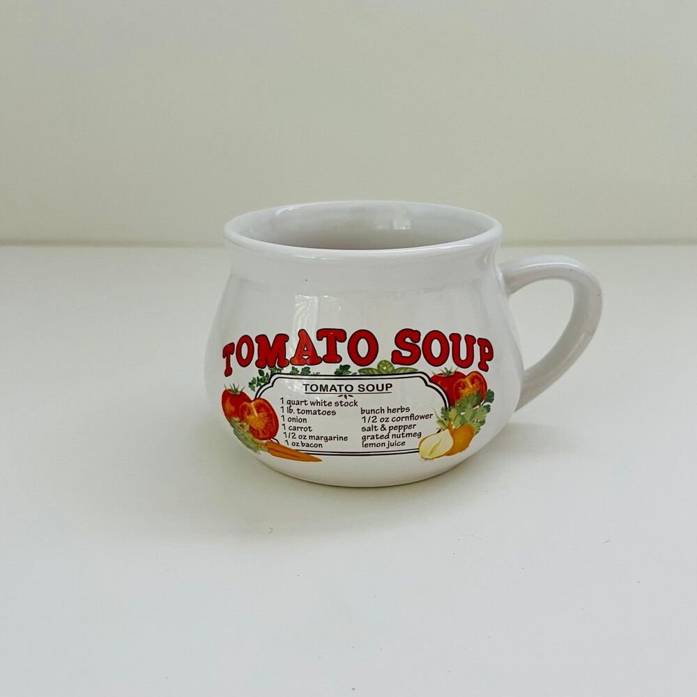 DAT'L DO-IT White Ceramic Retro Tomato Soup Recipe Graphic Mug Bowl